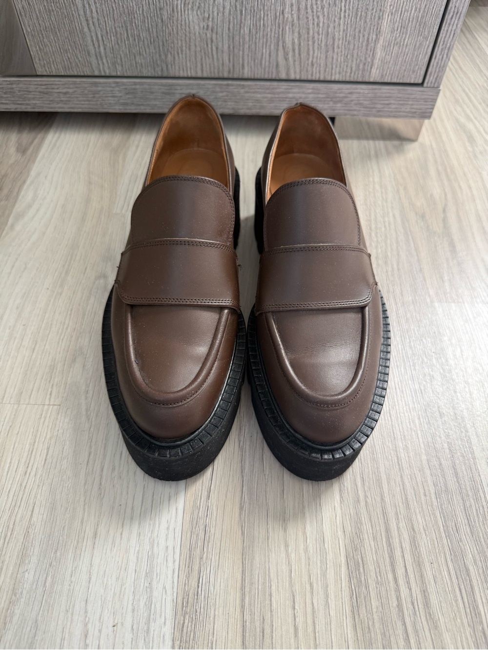 Women's Brown Leather Slip-On Loafers with Platform Sole